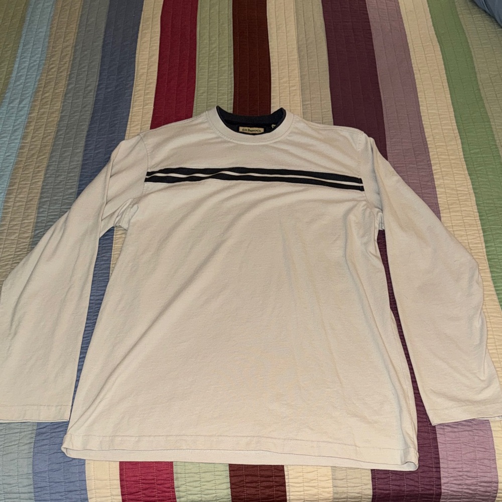 Men's Off-White Long Sleeve Shirt with Dark Gray Stripe